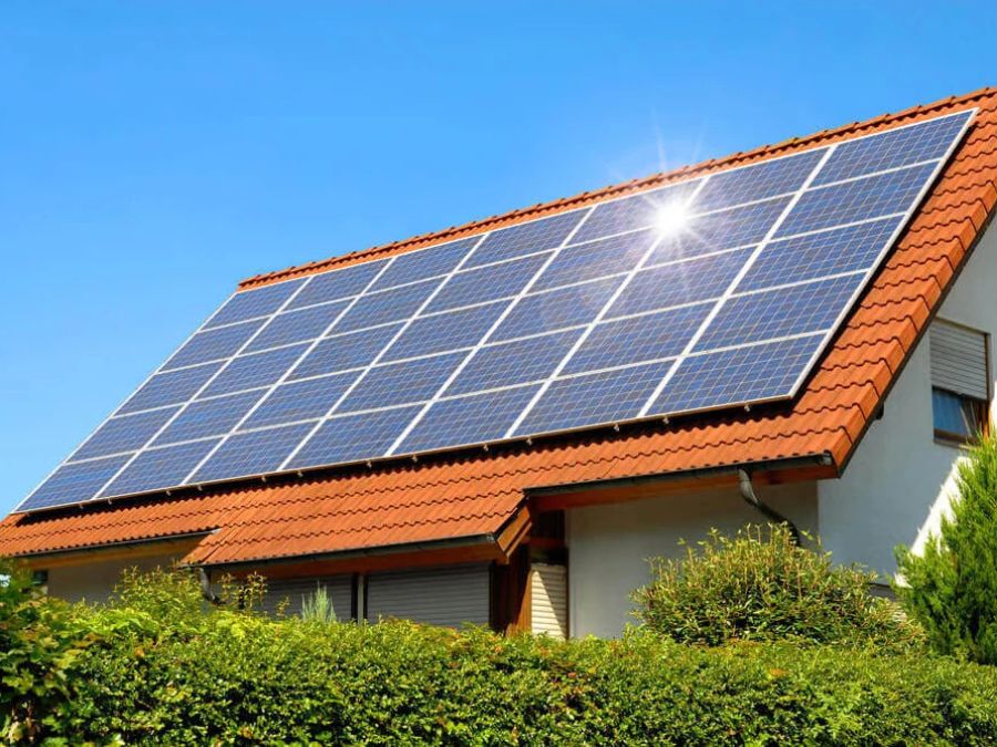 Modern home with sleek solar panels on a sunny day